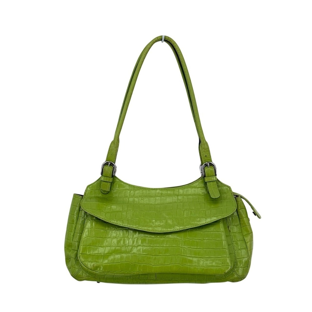 Maxx New York Lime Green Croc-Embossed Shoulder Bag